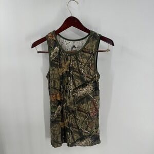 Vintage Mossy Oak Tree Camouflage Sleeveless Hunting Tank Top Green Brown Size S